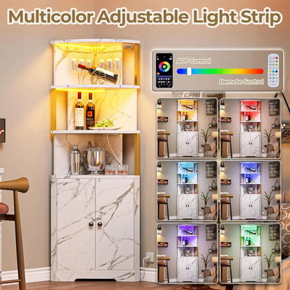 Interior view of the Corner Bar Cabinet demonstrating its five-tier organized storage.
