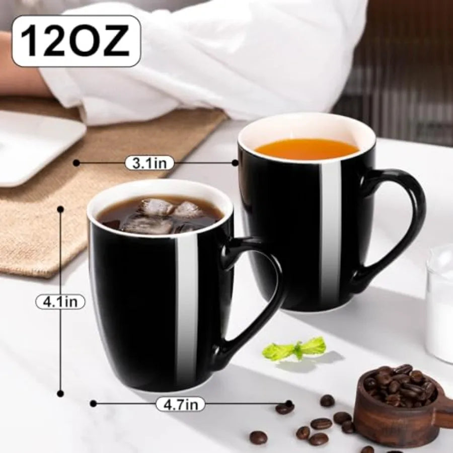 Large Ceramic Black Coffee Mugs(Set of 2)