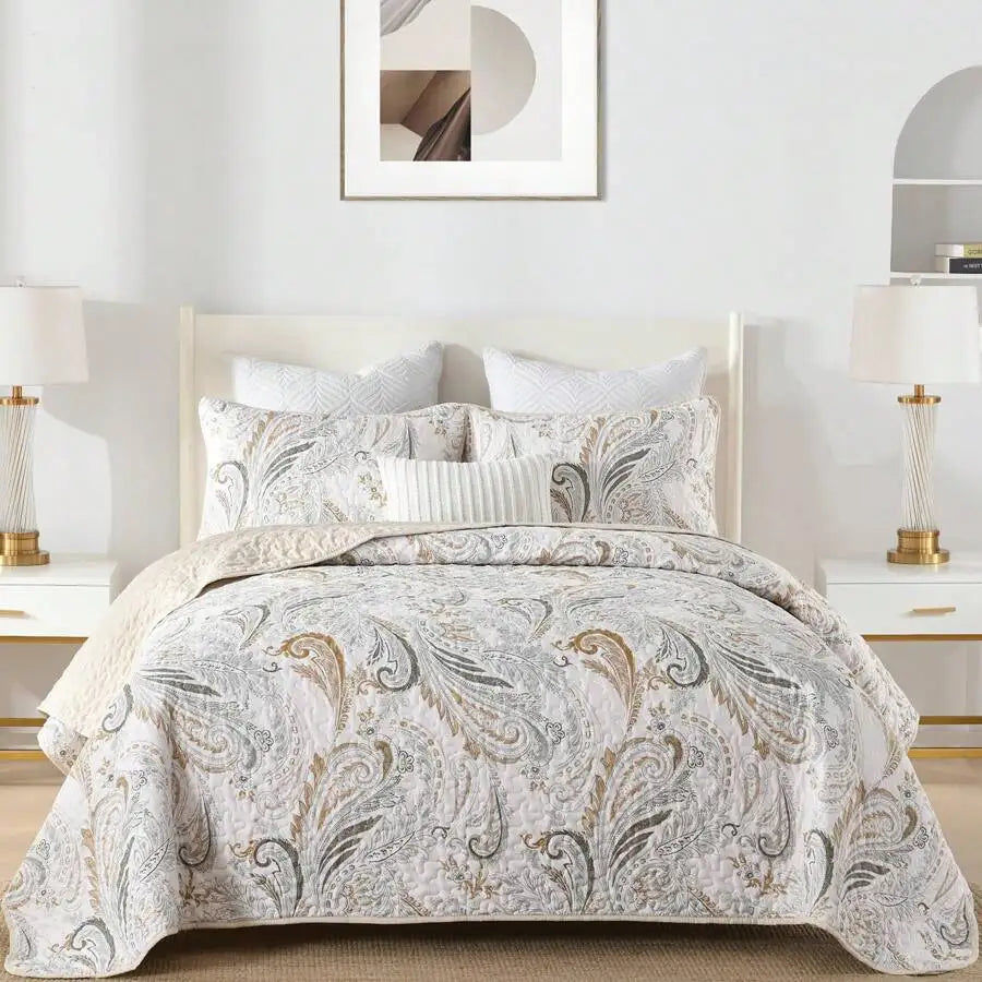 3-Piece Queen Floral Quilt Set, Lightweight Reversible Farmhouse Coverlet with 2 Pillow Shams - fresh botanical floral quilt
