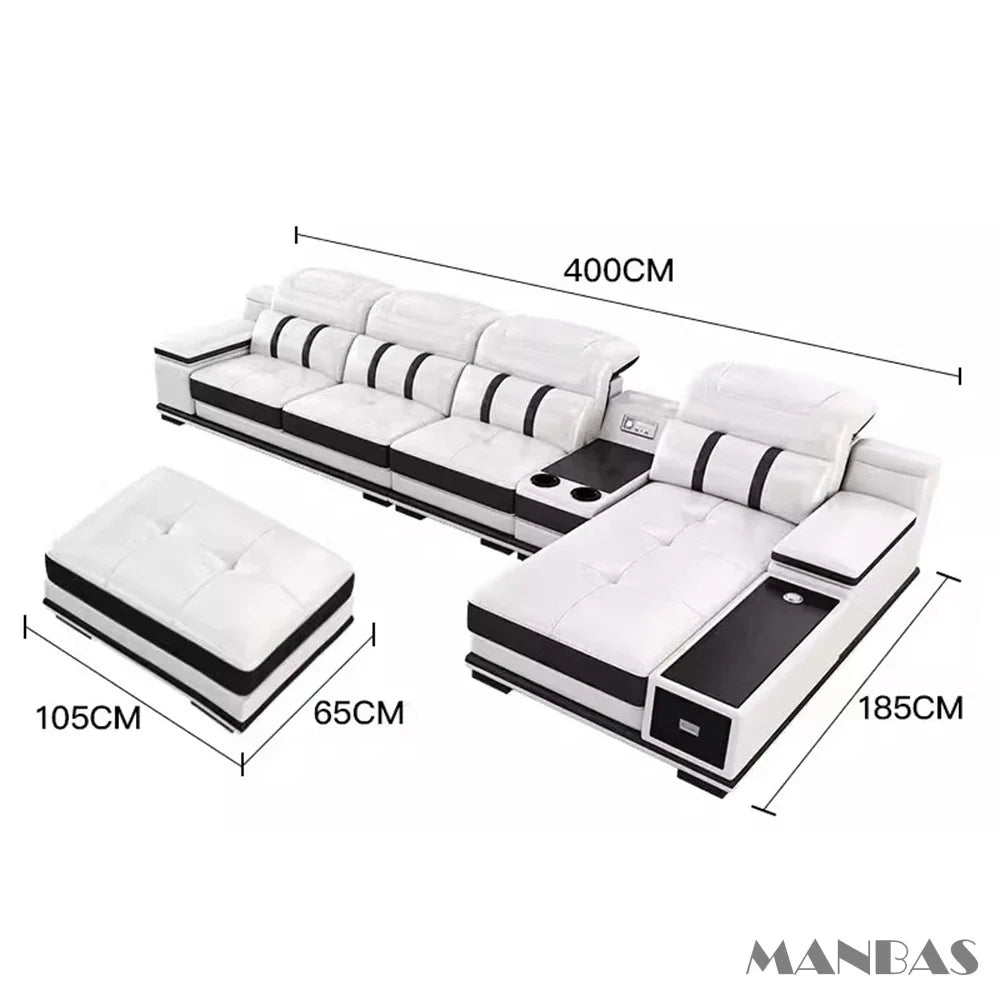 Modern Italian Genuine Leather Living Room Sofa Set