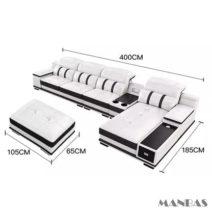 Modern Italian Genuine Leather Living Room Sofa Set