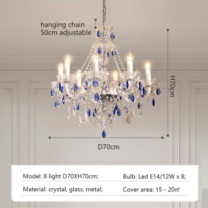 Luxurious & Romantic French Blue Crystal Pendant Chandelier