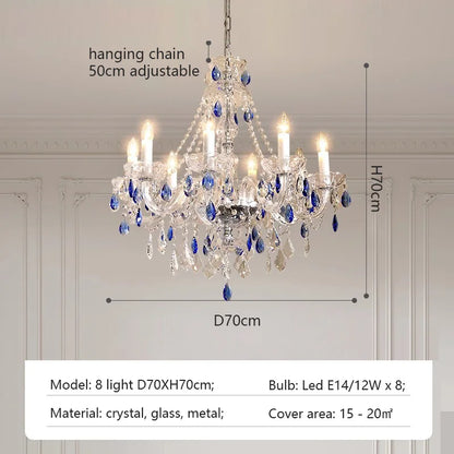 Luxurious & Romantic French Blue Crystal Pendant Chandelier