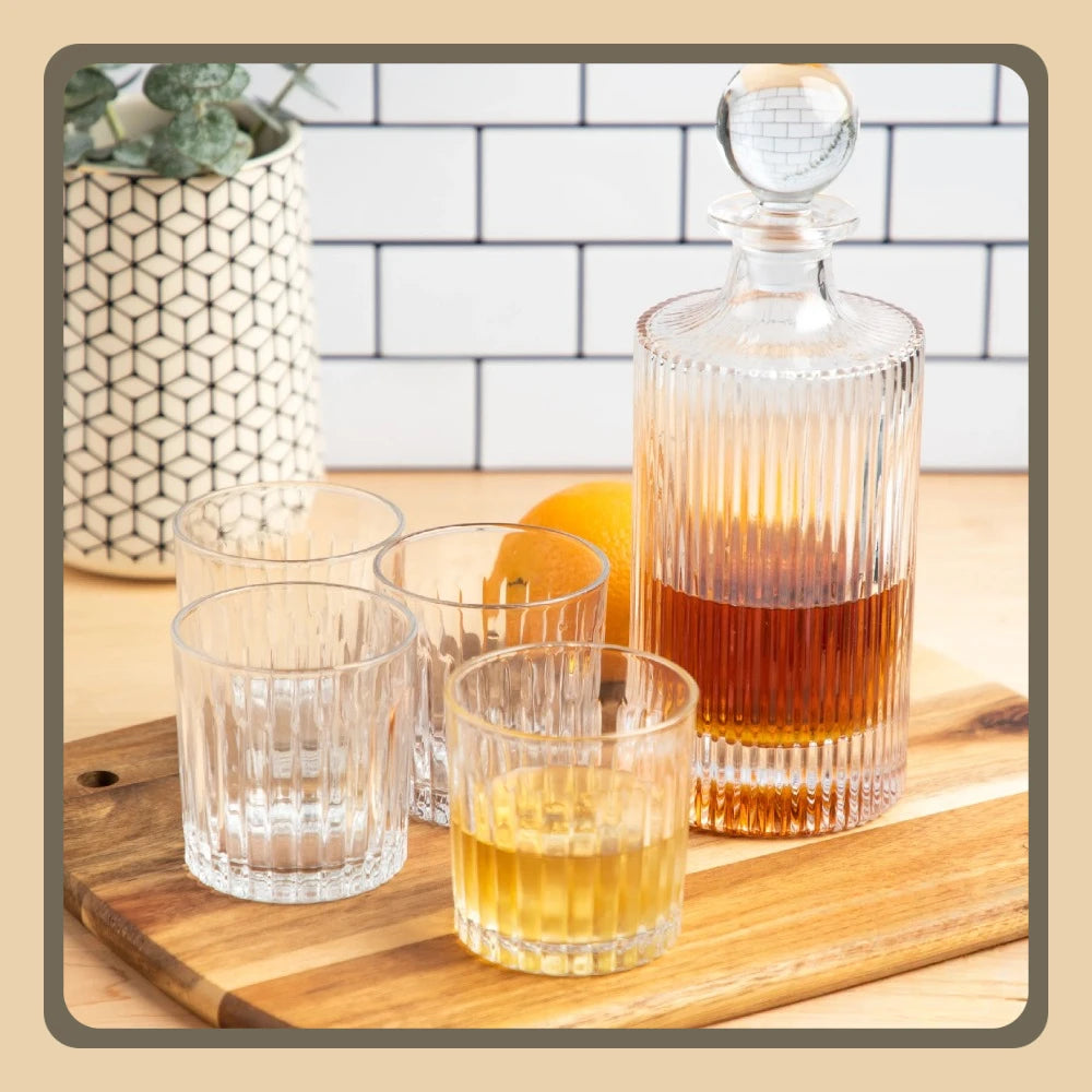 Whiskey Decanter and Cocktail Glasses, 5-Piece Set