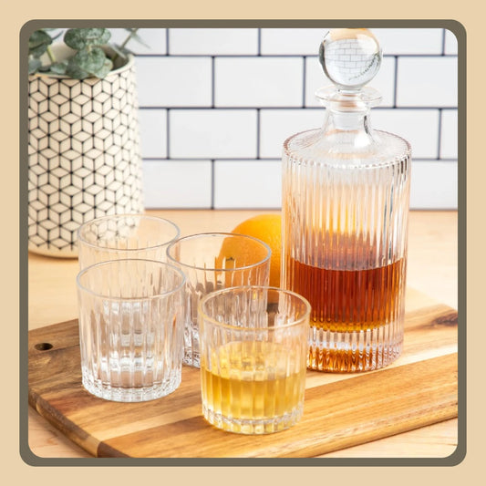 Whiskey Decanter and Cocktail Glasses, 5-Piece Set