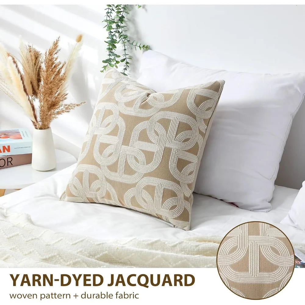 18x18 Latte Jacquard Throw Pillow Cover – Horseshoe Pattern Nordic Cushion Case, Nordic-style jacquard pillow cover