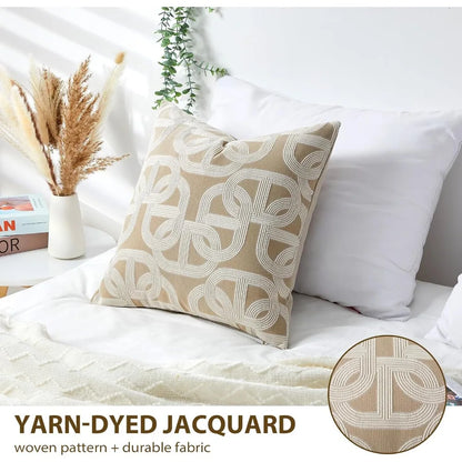 18x18 Latte Jacquard Throw Pillow Cover – Horseshoe Pattern Nordic Cushion Case, Nordic-style jacquard pillow cover