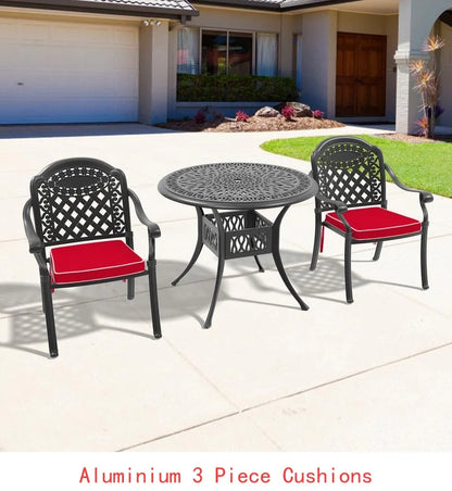   3 or 5-Piece All-Weather Black Cast Aluminum Patio Set w/Swivel Chairs & Cushions