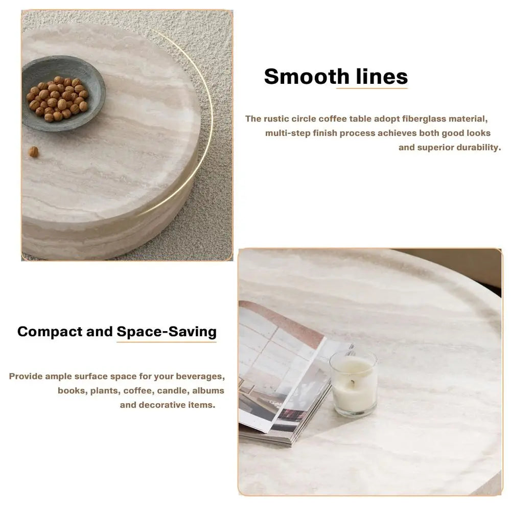 Sleek round faux marble coffee table 31.5”, no assembly required, enhances modern interiors.