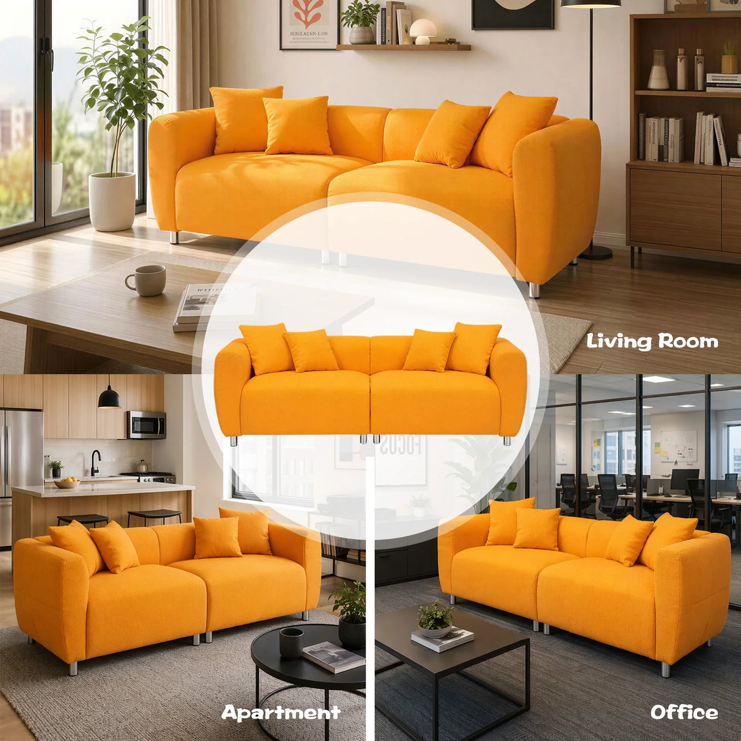 Inviting ambiance created by the 89" Luxury Cotton Linen Sofa, designed for luxury and comfort.