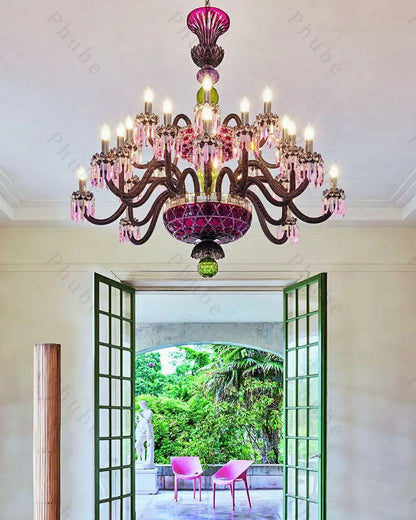 Classy & Elegant 24-Light Colored Crystal Candelier