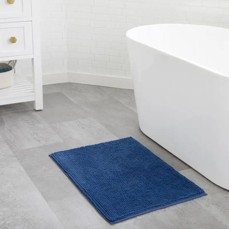 Soft & Cozy High Pile Chenille Navy Blue Bath Mat