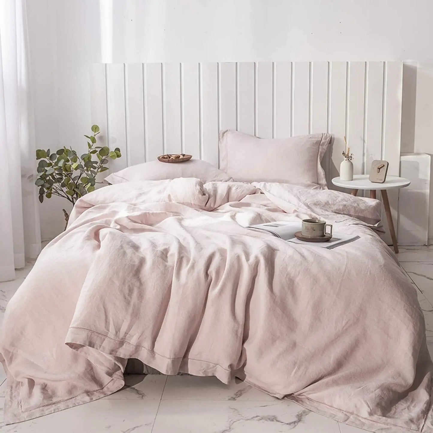 King & Queen Size 100% Linen Duvet Cover Bedding Set w/2 Pillow Shams