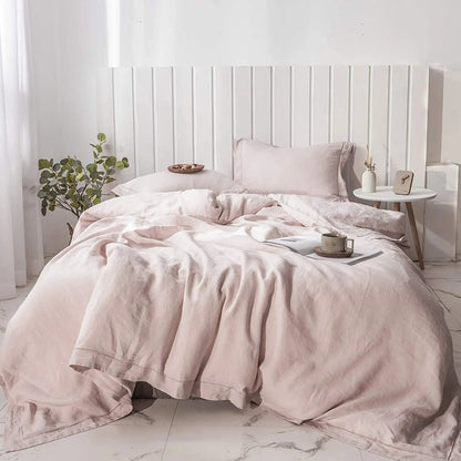 King & Queen Size 100% Linen Duvet Cover Bedding Set w/2 Pillow Shams