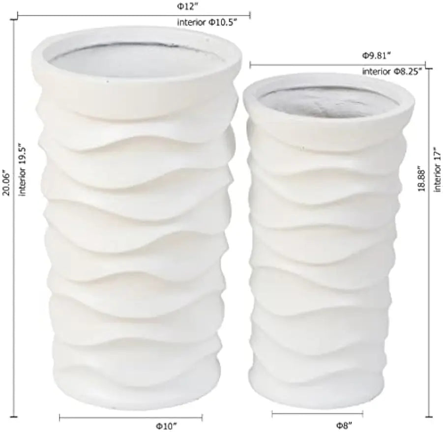 Set of 2 Matte White Tall Planters for Outdoor Plants
