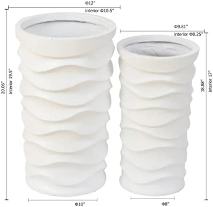 Set of 2 Matte White Tall Planters for Outdoor Plants
