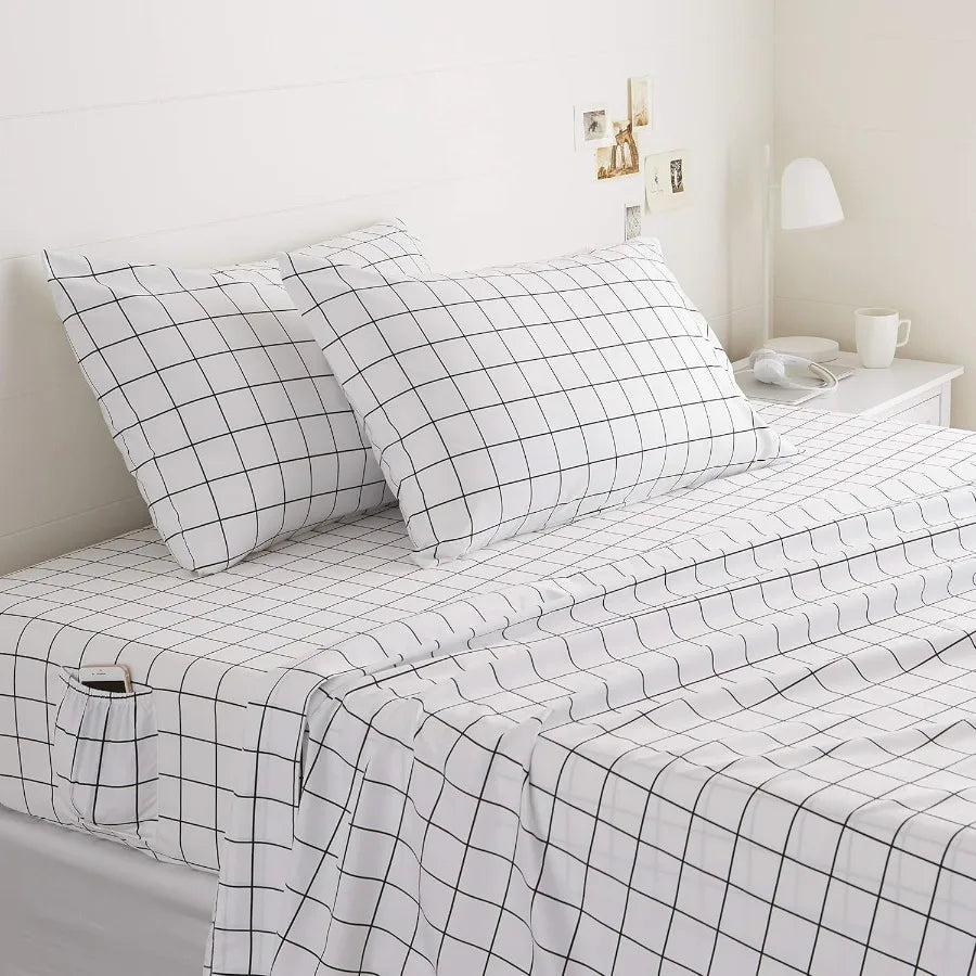 Soft 100% Cotton/Microfiber 4-Piece Bed Sheet Set 