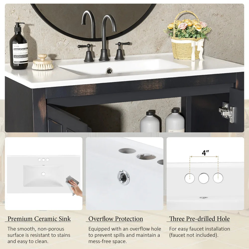 72" Bathroom Vanity Set with Double Vanities (Separate), Double Ceramic Sinks, Soft-Close Doors & Adjustable Shelf – Retro