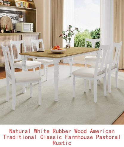 Country Farmhouse Style 7-Piece Dining Set w/6 Chairs