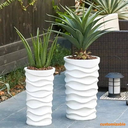 Set of 2 Matte White Tall Planters for Outdoor Plants