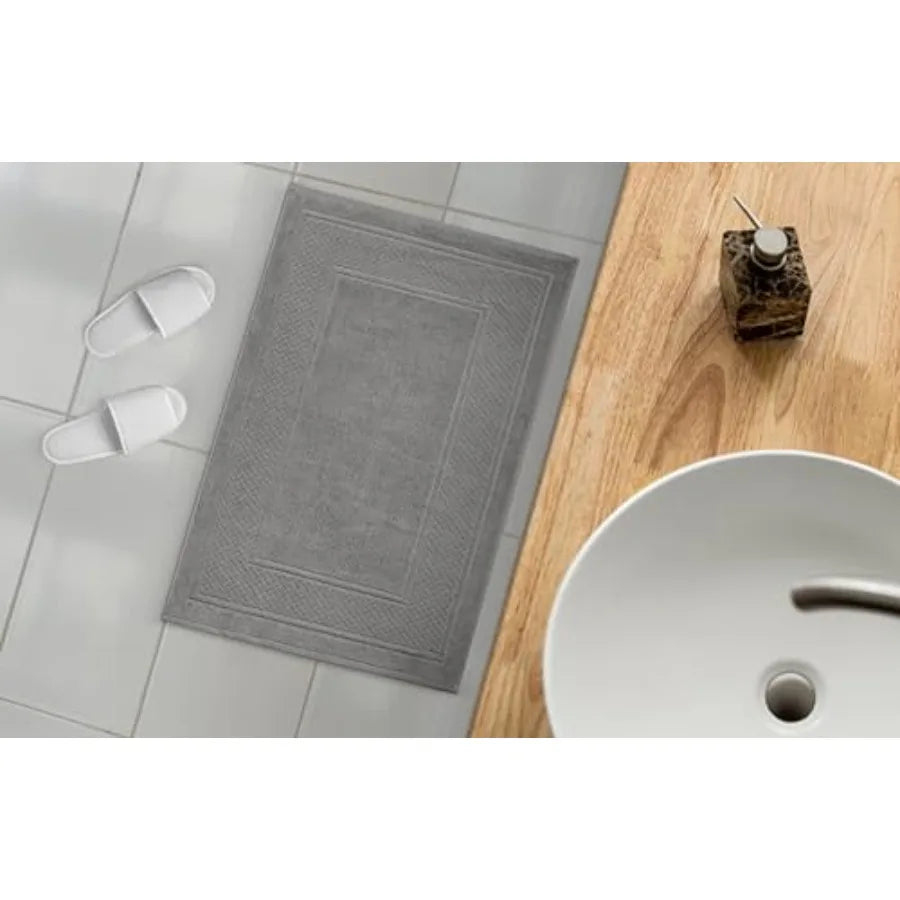 22x34 Cotton Bath Mats, 2-Pack Grey Jacquard Quick-Dry