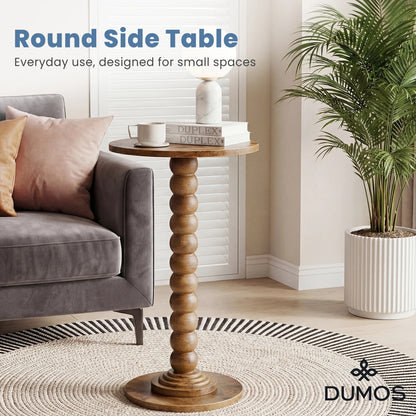 SIMENMAX Round Side Table - Bobbin-Style Spindle Leg Accent Table for Small Spaces, round side table with sculptural spindle leg