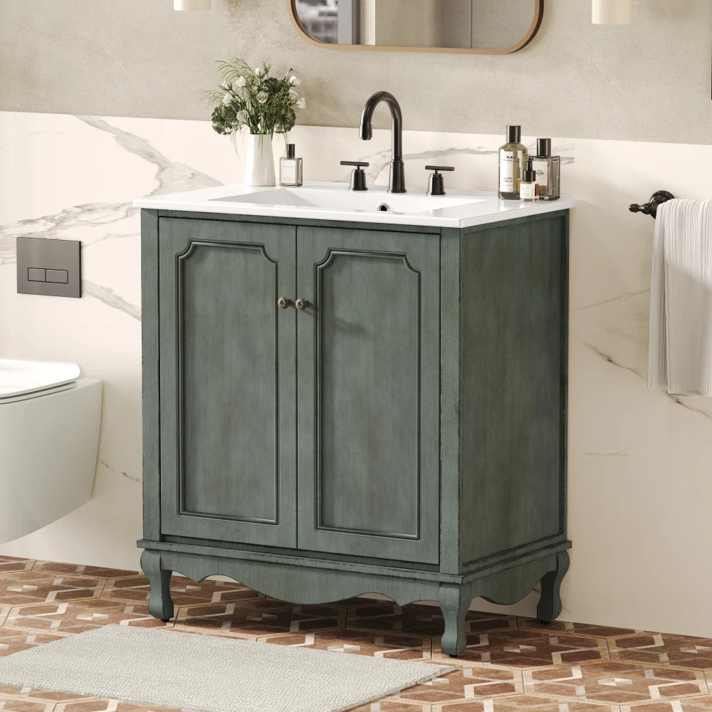 American Retro Style 30" Bathroom Vanity w/Separate Ceramic Sink
