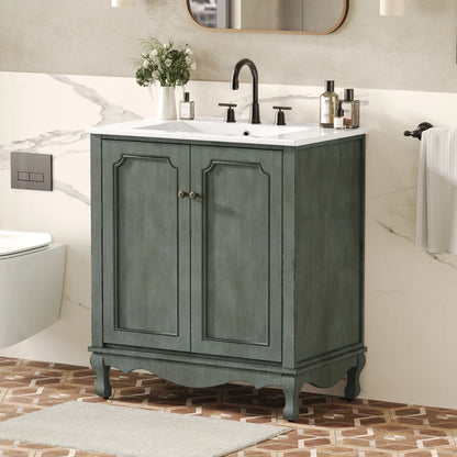 American Retro Style 30" Bathroom Vanity w/Separate Ceramic Sink