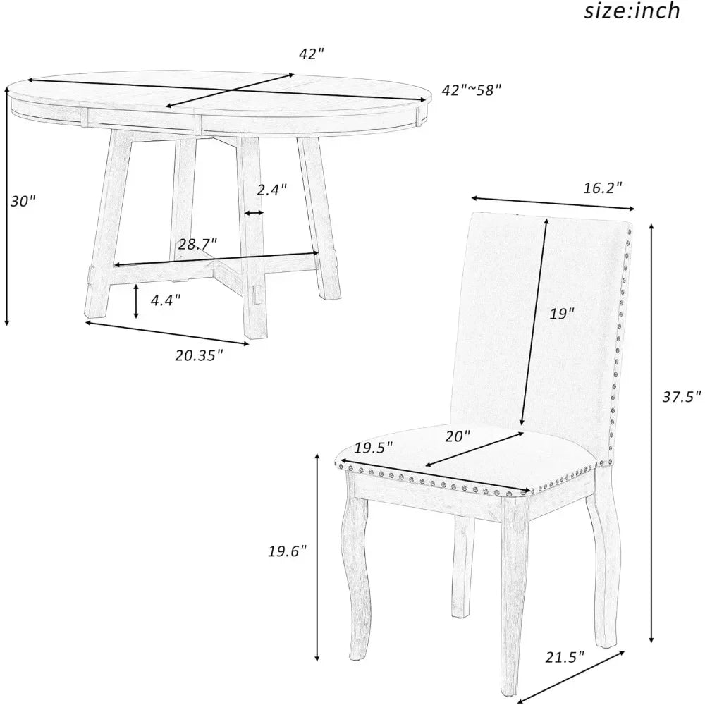 5-Piece Round Natural Wood Dining Table Set for 4