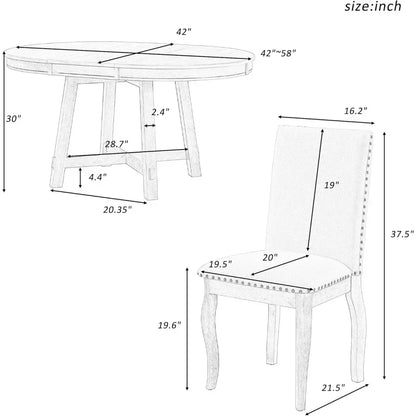 5-Piece Round Natural Wood Dining Table Set for 4