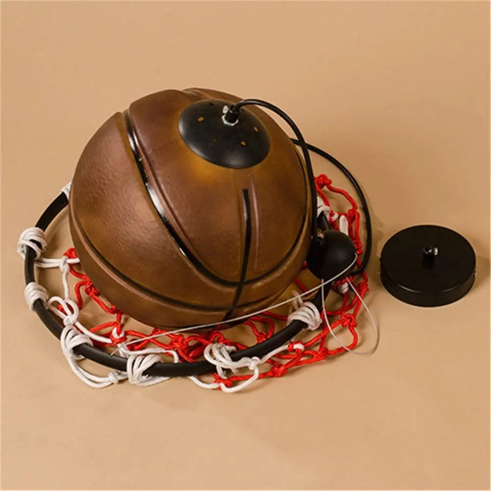 The Retro Hanging Basketball LED Light Fixture featuring adjustable hanging wire for customized height settings.