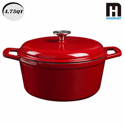 4.75-Quart Enameled Cast Iron Dutch Oven with Lid, Induction & Oven Safe — round enameled cast iron dutch oven for family meals