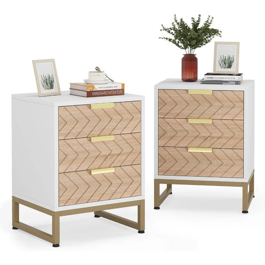 Stunning 3 Drawer Nightstand w/Chevron Design set of 2