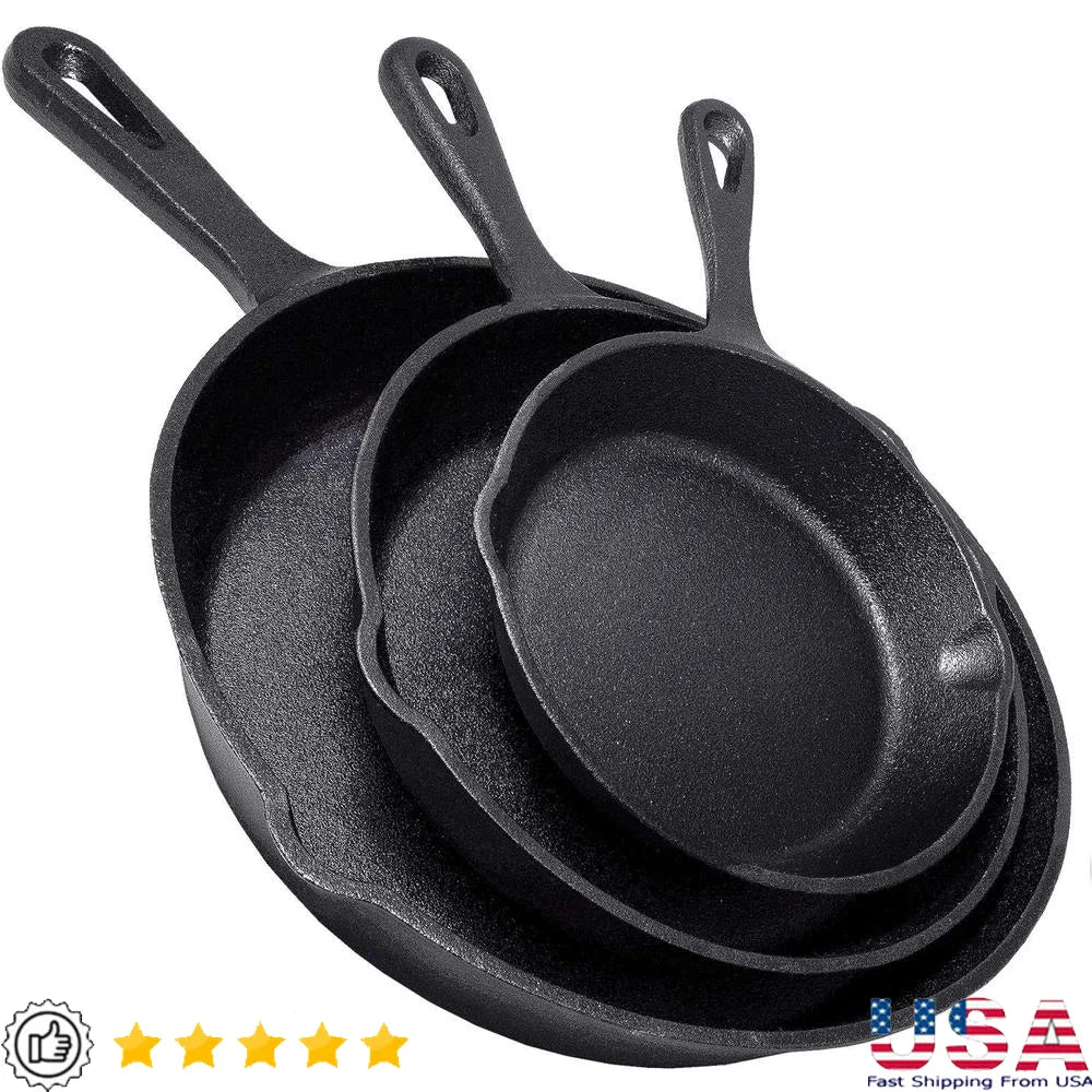 Heavy Duty Cast Iron 3-Piece Pre-seasoned Skillet Set