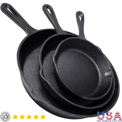 Heavy Duty Cast Iron 3-Piece Pre-seasoned Skillet Set