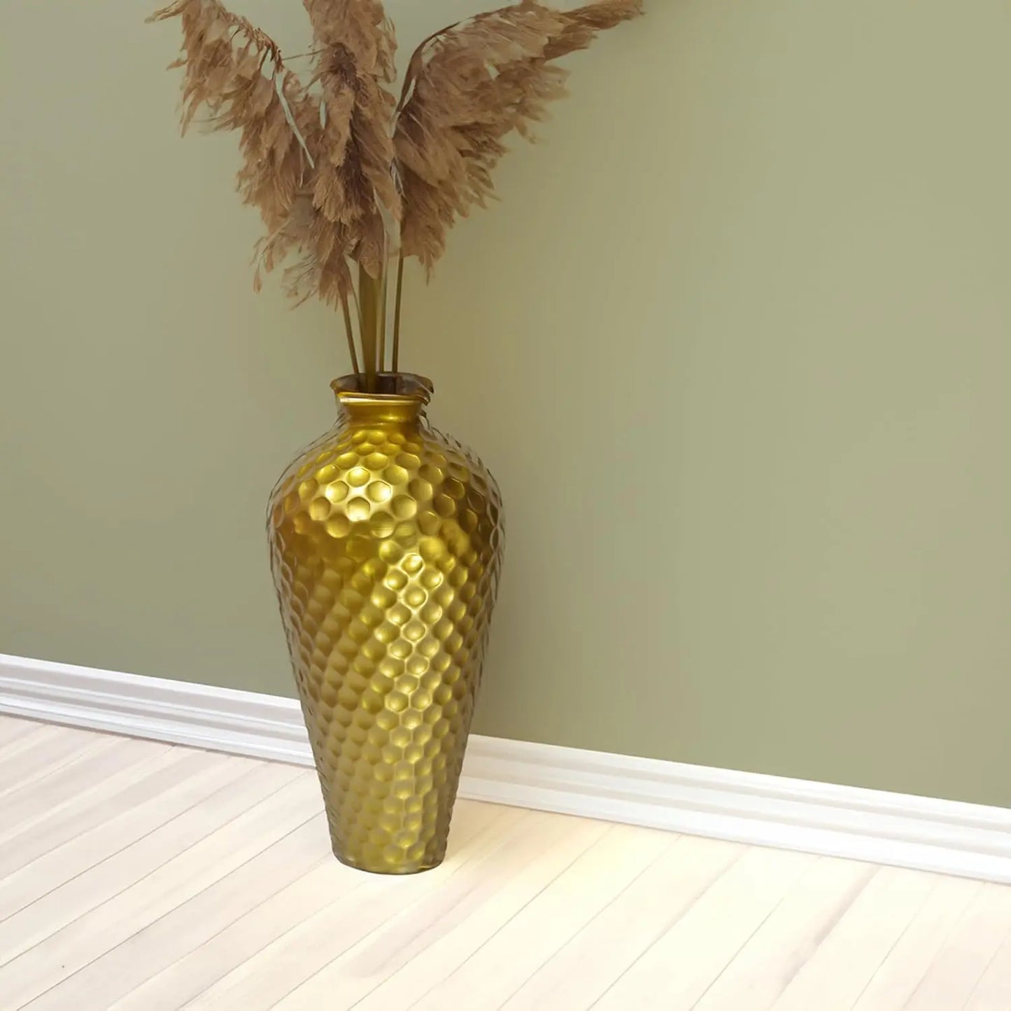 Modern Gold Metal Hammered Elegant Floor Vase