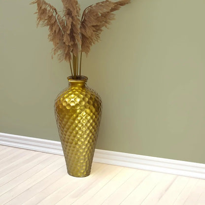 Modern Gold Metal Hammered Elegant Floor Vase