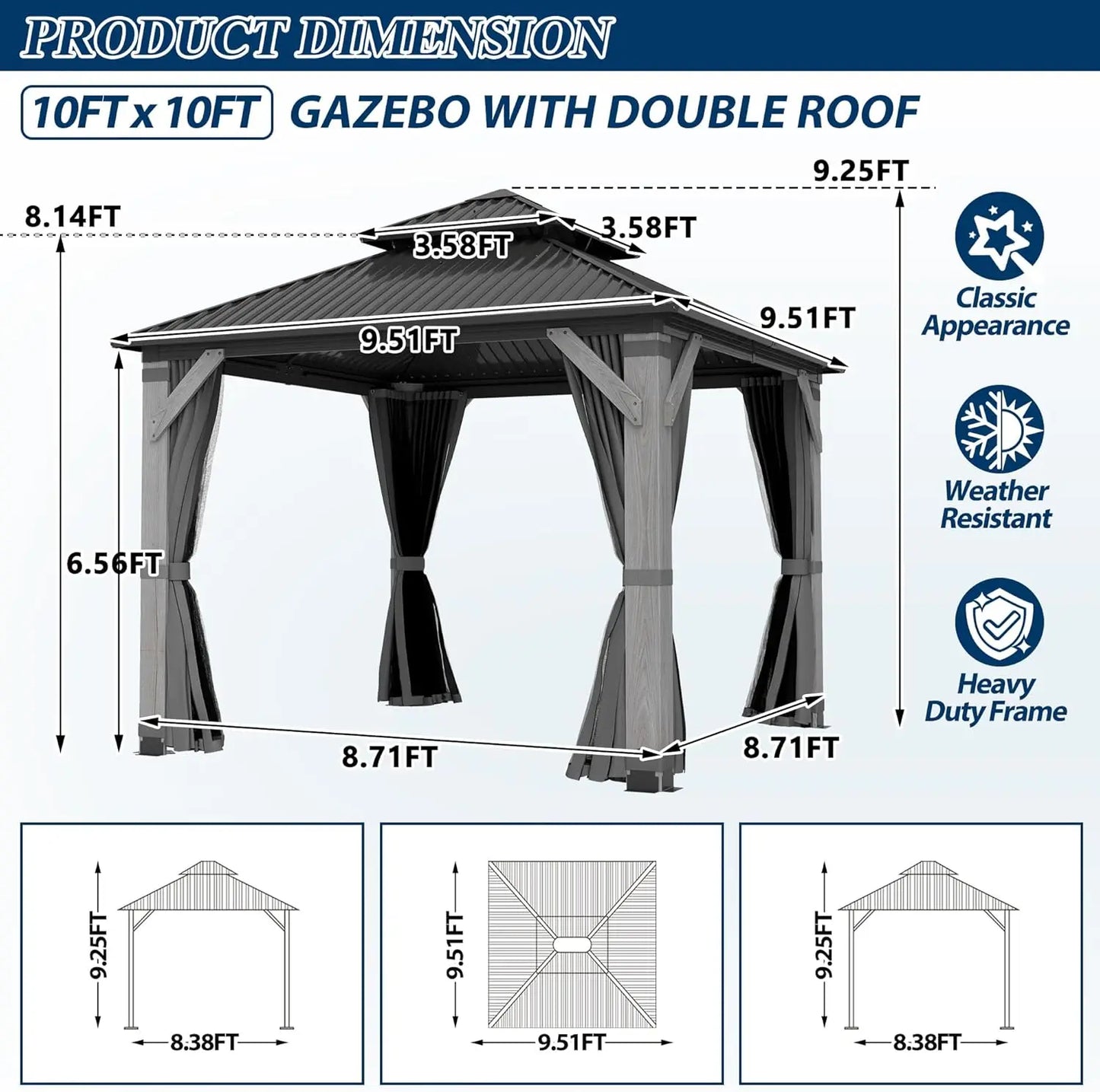 10 x 10 Gray Outdoor Wood Post Gazebo
