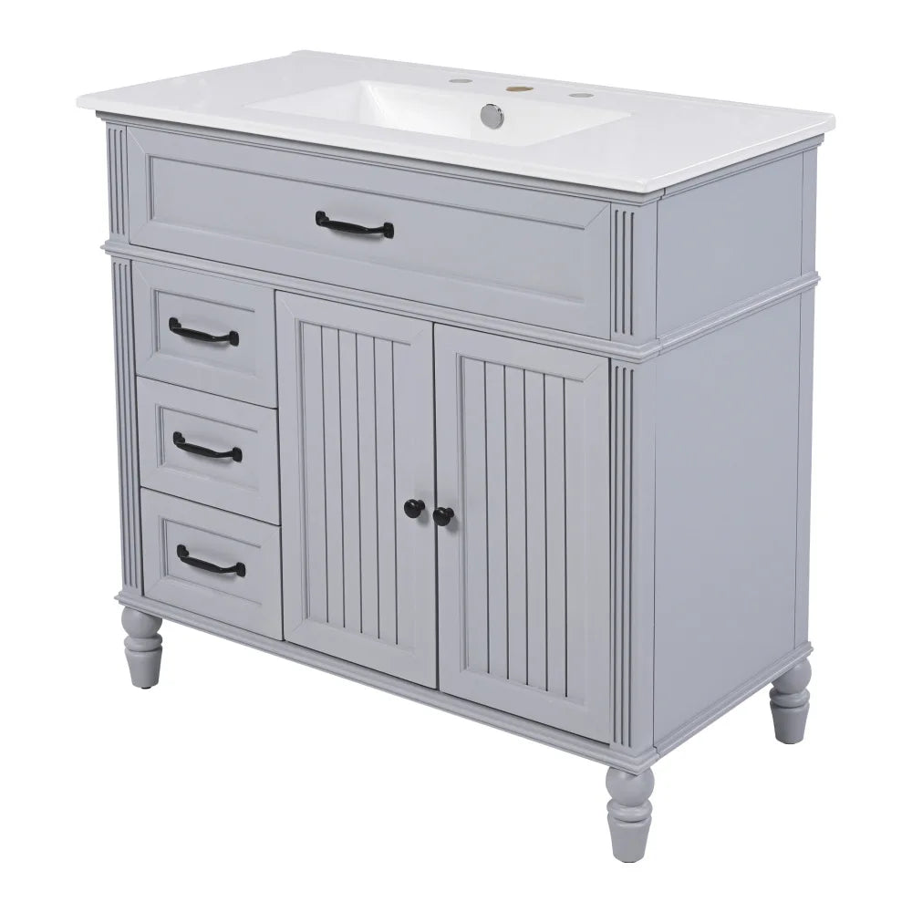 Freestanding 36" White Bathroom Vanity w/Ceramic Sink