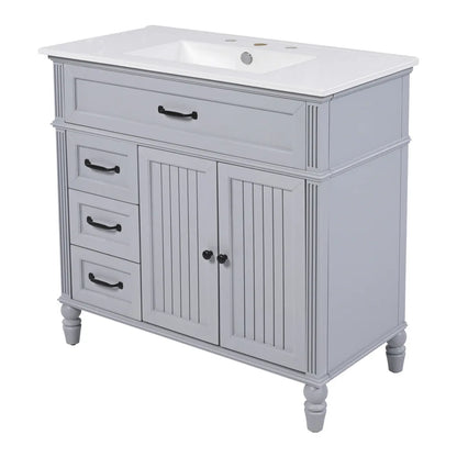 Freestanding 36" White Bathroom Vanity w/Ceramic Sink