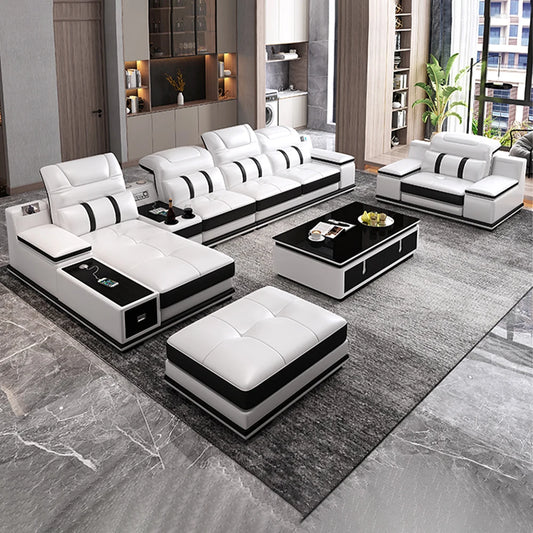 Modern Italian Genuine Leather Living Room Sofa Set