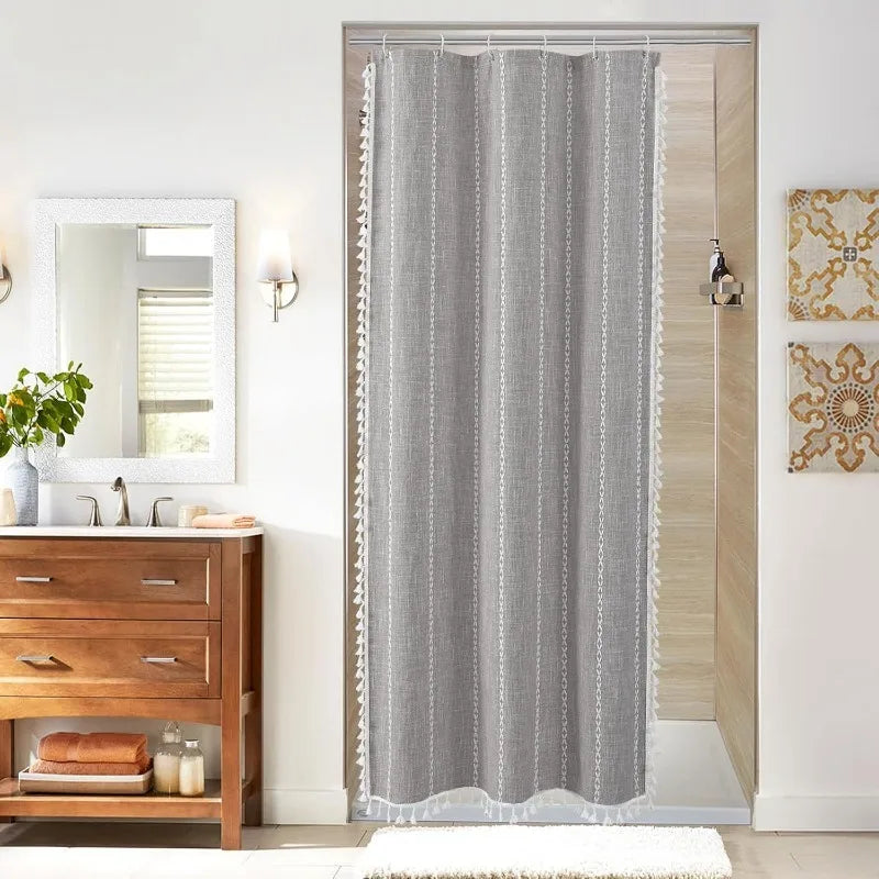 Boho Farmhouse Cotton Linen Shower Curtain