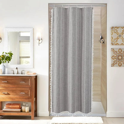 Boho Farmhouse Cotton Linen Shower Curtain