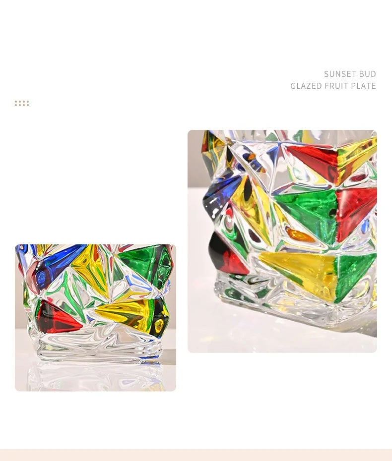 Colorful Wine Decanter & Patterned Glass Set