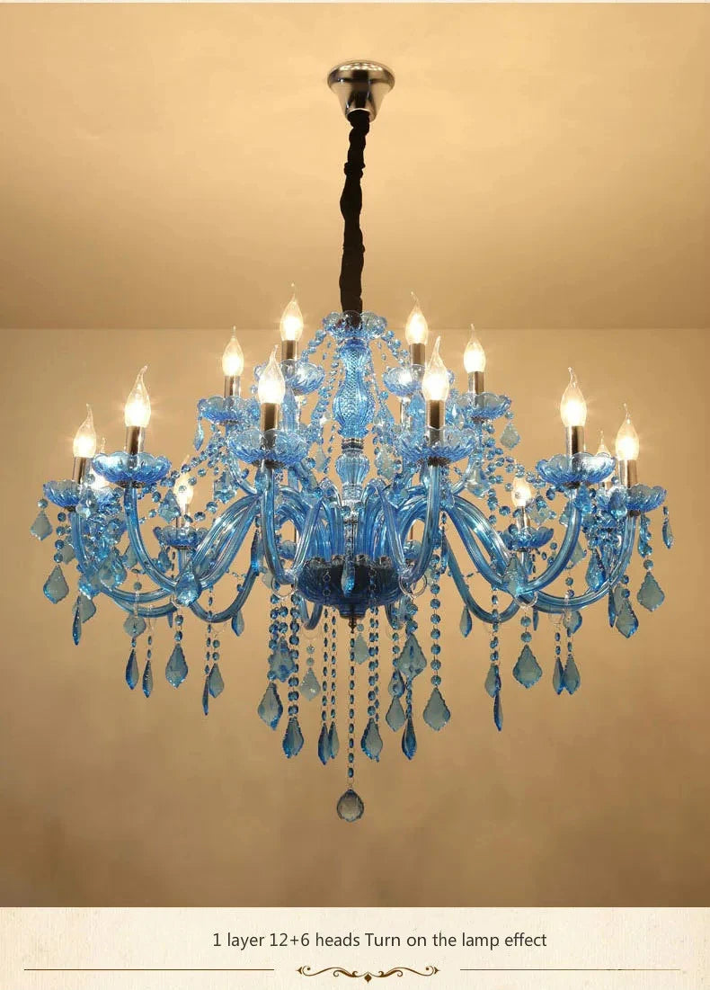 European Mediterranean Blue Crystal Chandelier