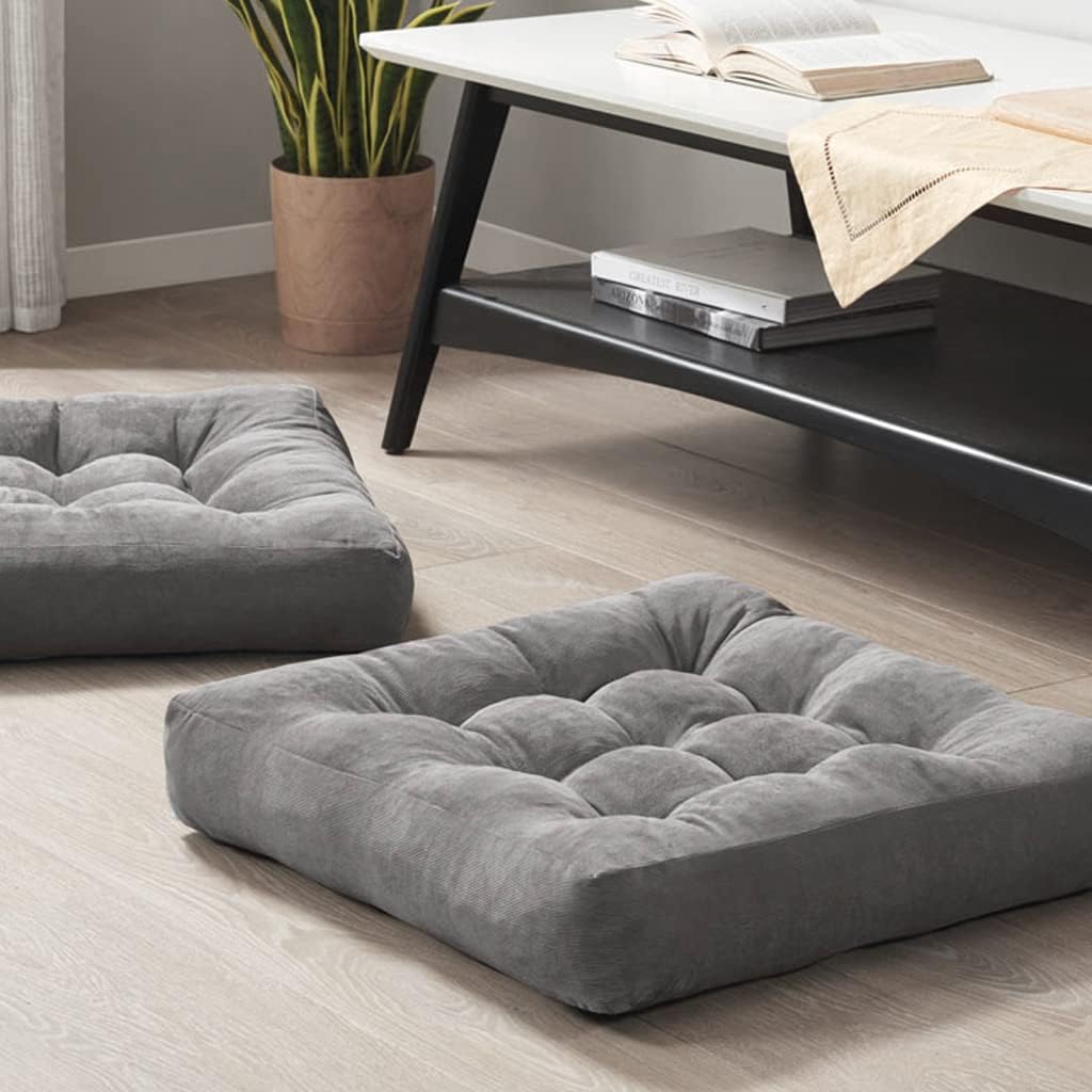 22x22 Corduroy Floor Pillows, Set of 2, Grey Memory Foam highlighting plush grey corduroy floor pillows for home decor