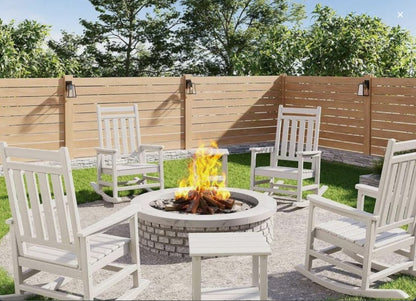 3-Piece HDPE Adirondack Rocking Chair Set with Side Table, outdoor rocking chair set with two rockers and side table