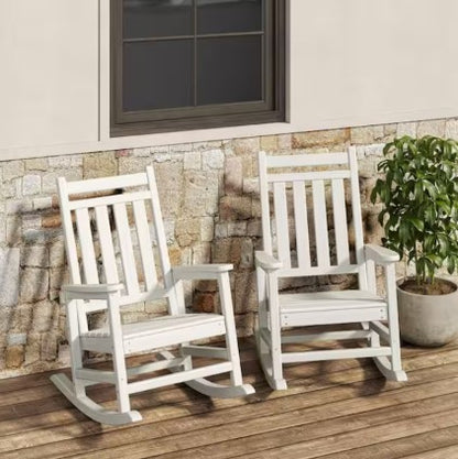 3-Piece HDPE Adirondack Rocking Chair Set with Side Table, all-weather outdoor rocking chair set for patio conversations