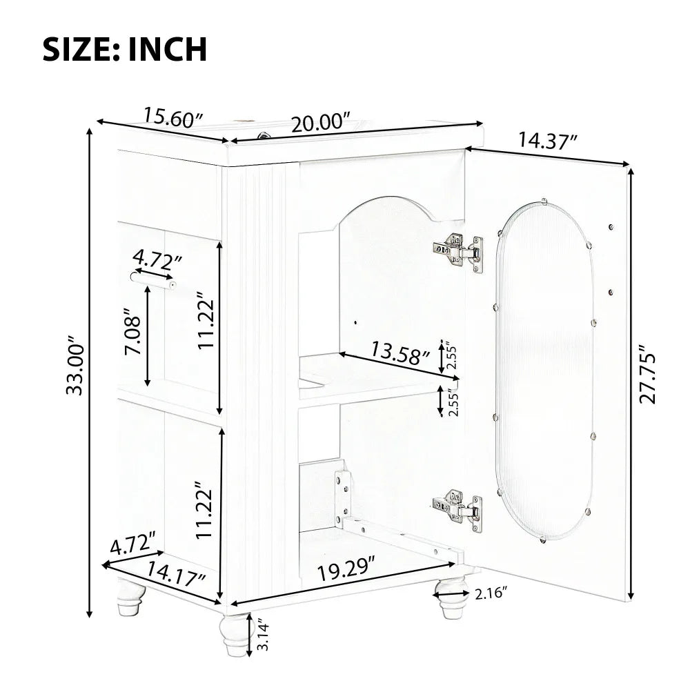 Modern 20" Freestanding Bathroom Vanity w/Drop-in Sink