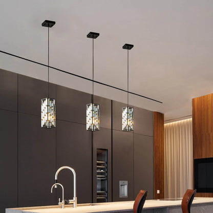 Modern Black Finish Crystal Pendant Light- Pack of 3